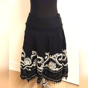 RENE Derhy Boho midi black wool skirt with embroidery L